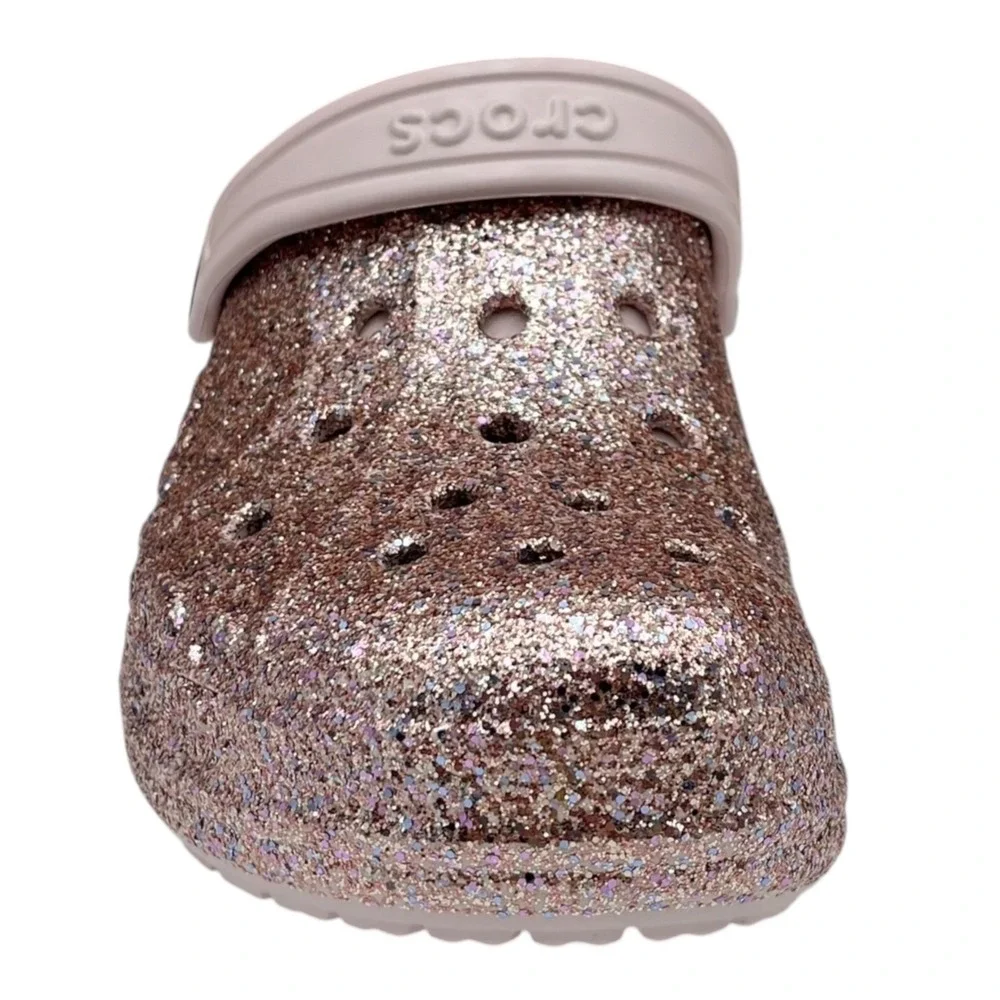Crocs Big Girls Lined Clogs Size 3 (J3) Barely Pink Glitter  Slip-on Cozy Warm